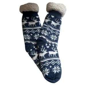 Sherpa fleece lined socks blue white